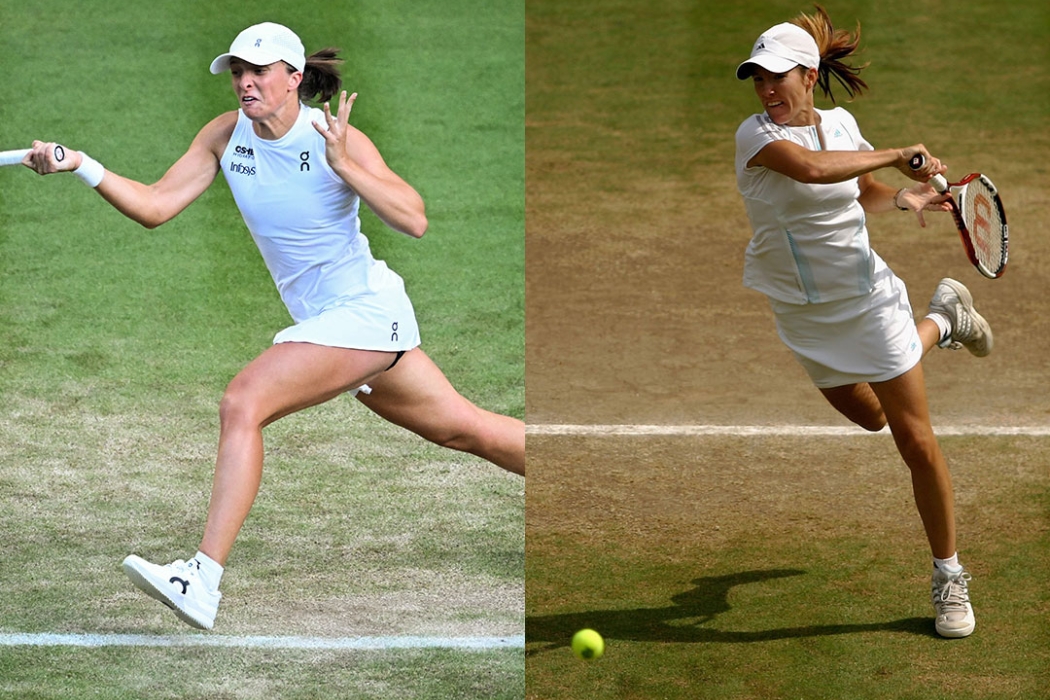 Iga Swiatek and Justine Henin competing at Wimbledon
