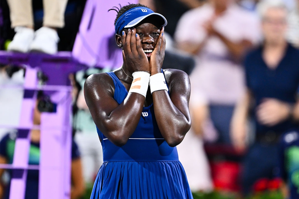 Victoria Mboko celebrates her triumph at the WTA event in Montreal