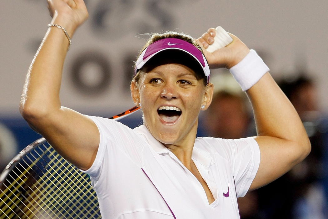 Casey Dellacqua celebrates her win over Amelie Mauresmo to reach the fourth round at Australian Open 2008