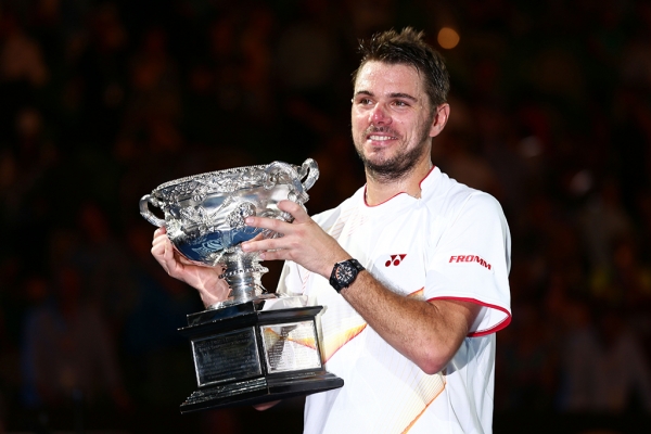 Stan Wawrinka holds the trophy after winning Australian Open 2014.